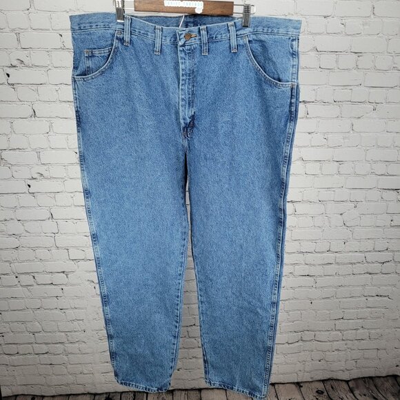 NWT Rustler By Wrangler Blue Heavyweight Denim Straight Leg Jeans Size (44x32) - Picture 1 of 13